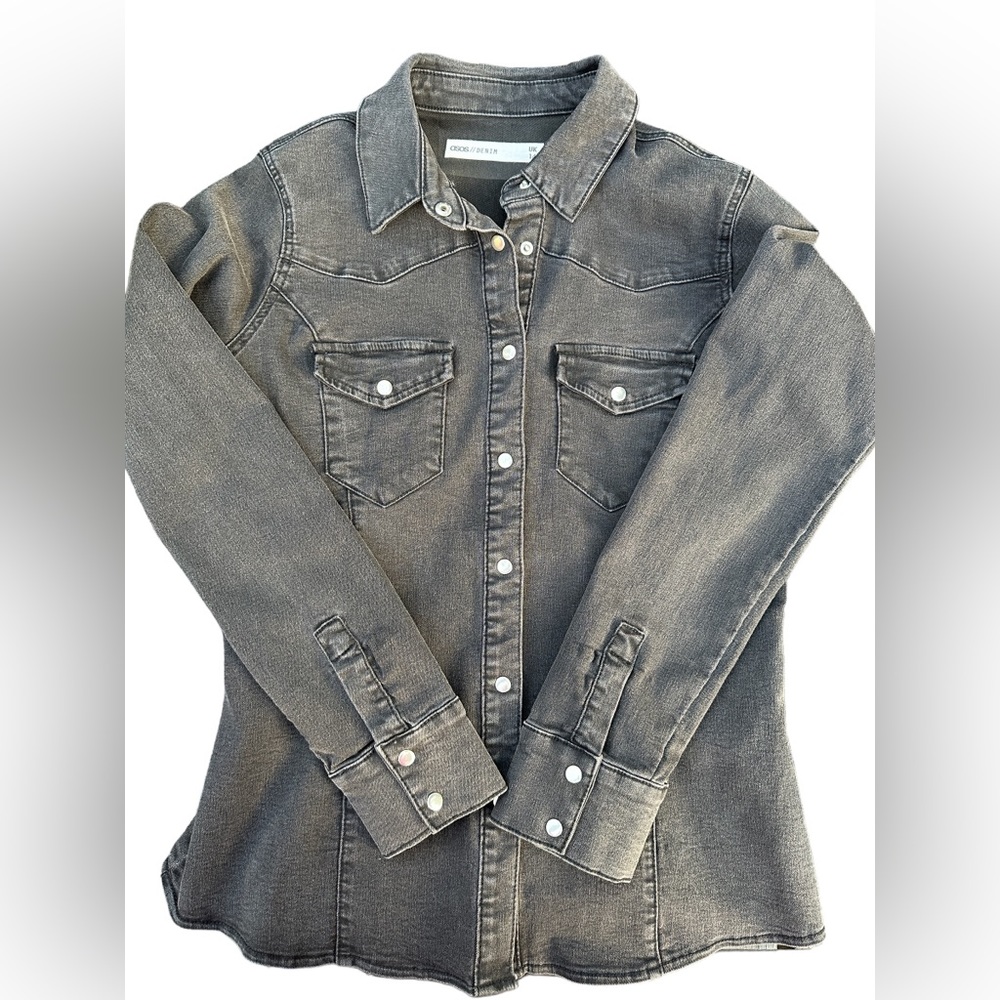ASOS Black Stretchy Denim Western Snap Shirt
